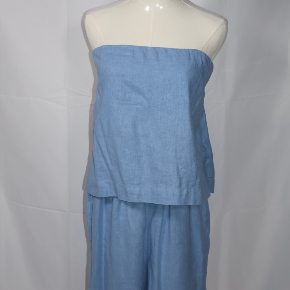 Light Blue Strapless Top and Pants Set